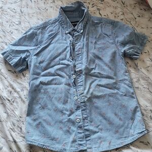 Nordstrom Kids Flamingo Print Short Sleeve Cotton Button-up Shirt